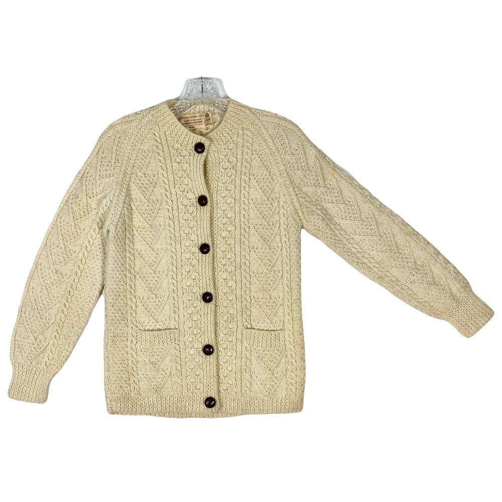 NWOT BLARNEY WOOLEN MILLS Cardigan Women~S Cream Ireland Wool Cable-Knit Buttons